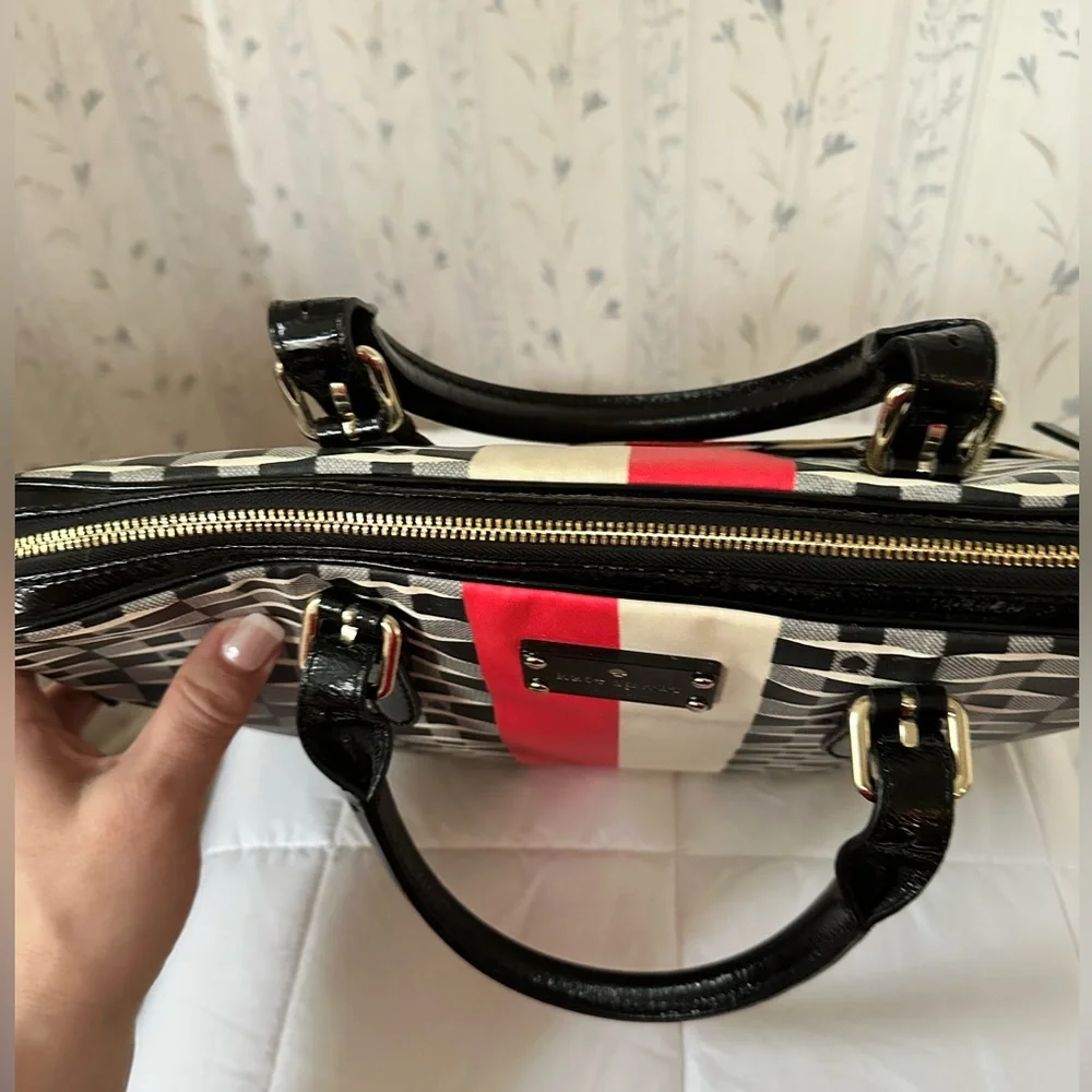 Kate Spade Checkered Laptop Bag with Red Storybook Lining